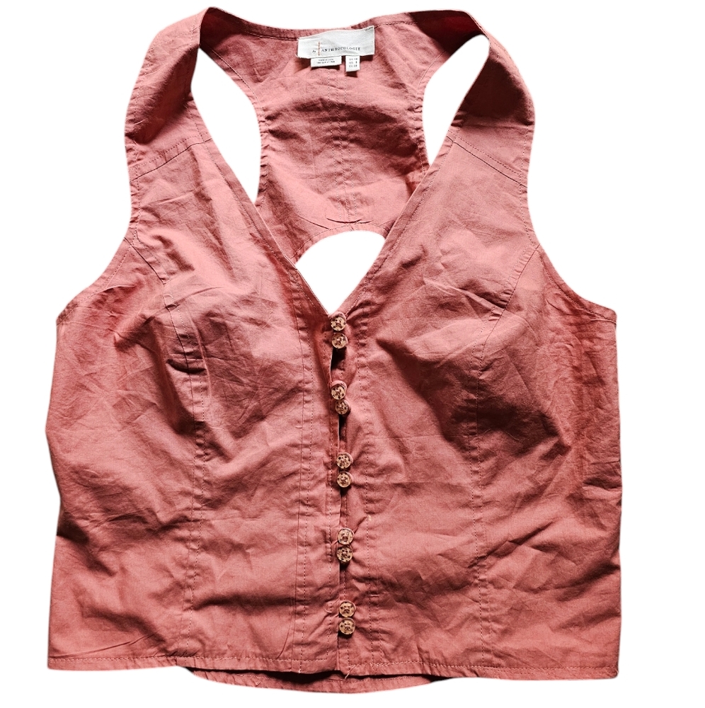 Anthropologie pink coral cotton minimalist cut out on a back vest size 6